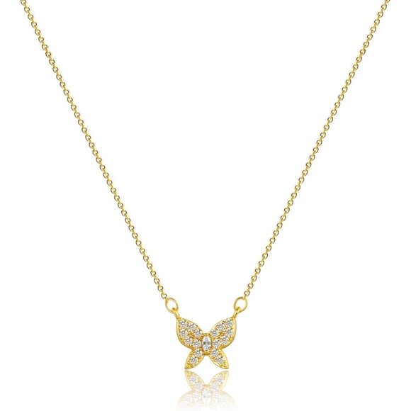 🆕Women’s Gold 14k Gold Plated CZ Butterfly Pendant Necklace Hypoallergenic - Picture 4 of 7